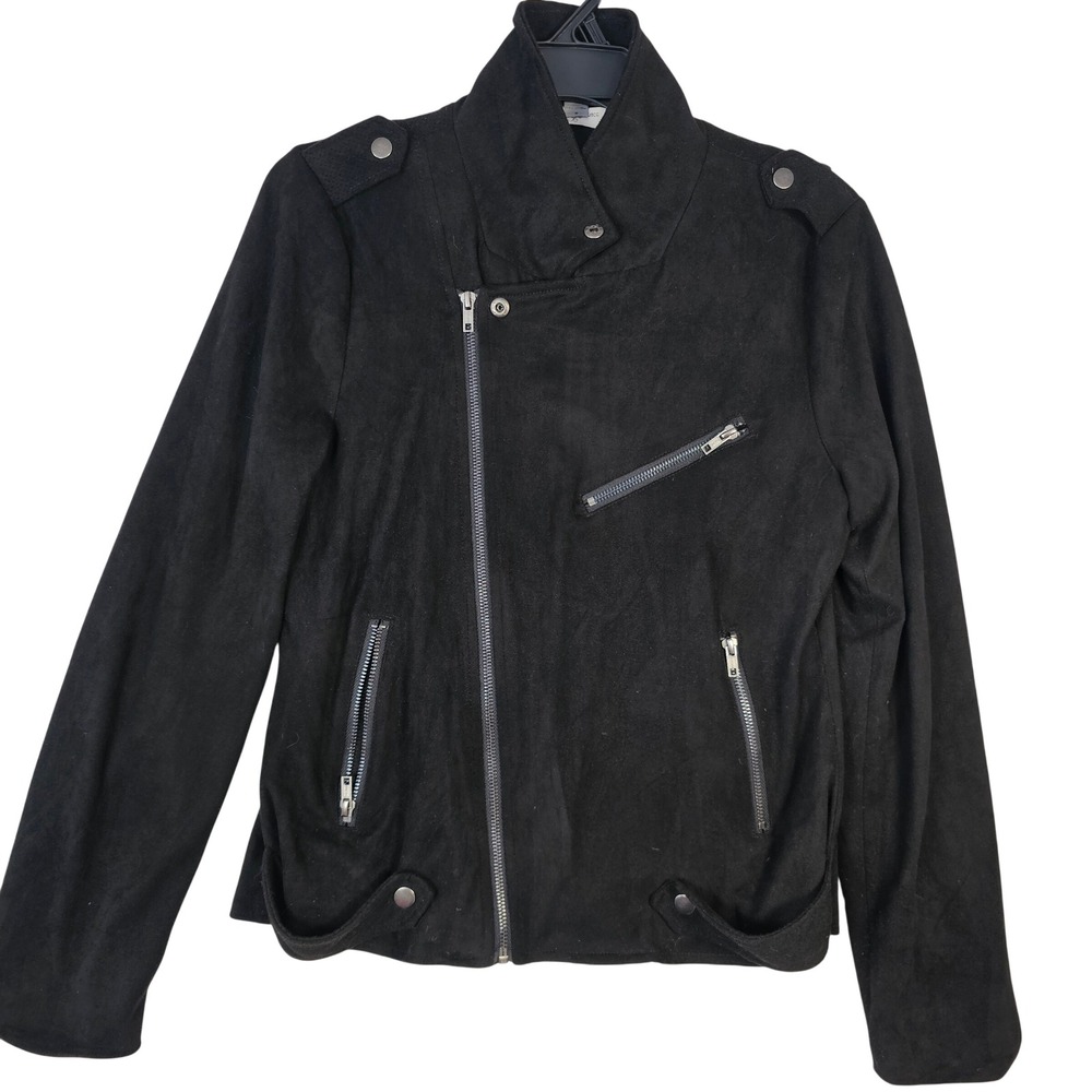 Market & Spruce Black Faux Suede Moto Jacket Asymmetrical Zip Size Medium